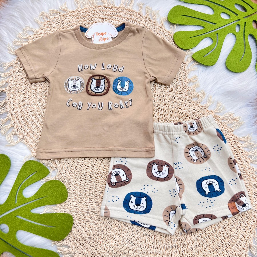 Conj. Camiseta Can You Roar? e Bermuda Leões - Bege